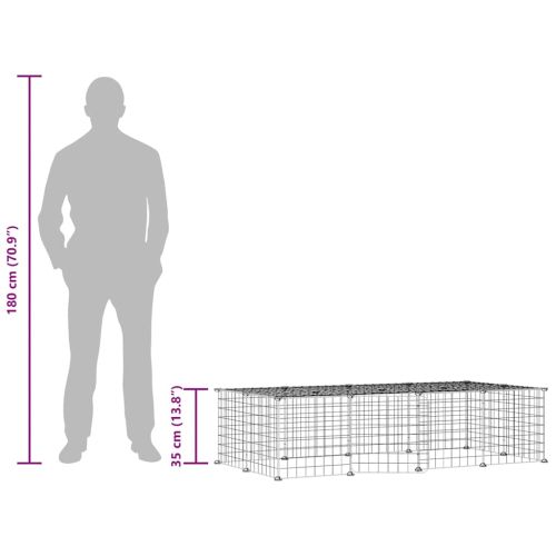 Клетка за животни с врата, 20 панела, черна, 35x35 см, стомана