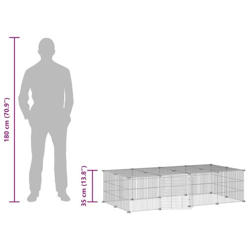 Клетка за животни с врата, 20 панела, черна, 35x35 см, стомана