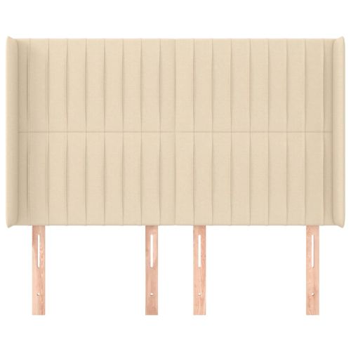 Горна табла за легло с уши, кремава, 147x16x118/128 см, плат