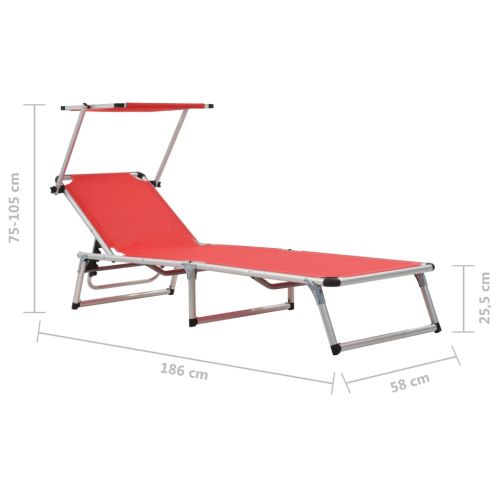 312459 Folding Sun Loungers with Roof 2 pcs Aluminium&Textilene Red