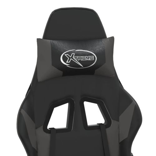 Гейминг стол с опора за крака, черно и cиво, изкуствена кожа