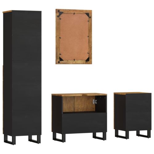 Комплект мебели за баня, 4 части, масивна мангова дървесина