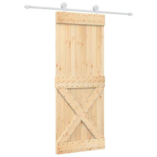 Плъзгаща врата с монтажни части, 80x210 см, борово дърво масив