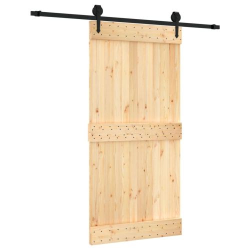 Плъзгаща врата с монтажни части, 100x210 см, борово дърво масив