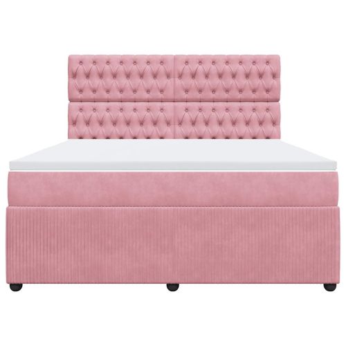 Боксспринг легло с матрак, розово, 180x200 см, кадифе