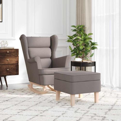 Люлеещ се стол с табуретка за крака, таупе, текстил