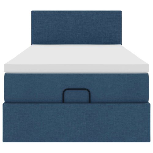 Османска легло с матрак, синьо, 80x200 см, плат