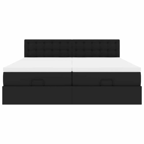 Османска легло с матраци, черно, 200x200 см, изкуствена кожа