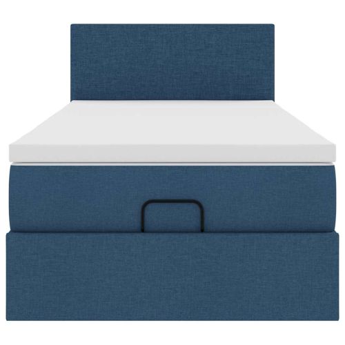 Османска легло с матрак и LED, синьо, 80x200 см, плат