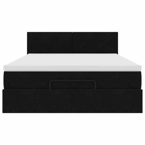 Османска легло с матрак и LED, черно, 140x200 см, кадифе