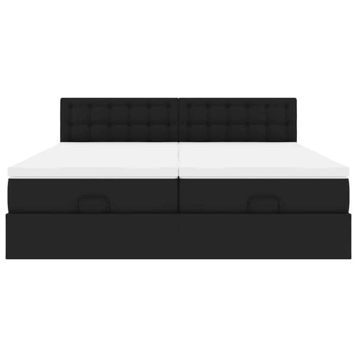 Османска легло с матраци&LED, черно, 200x200см, изкуствена кожа