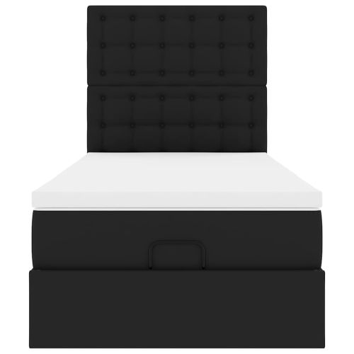 Османска легло с матрак, черно, 100x200 см, изкуствена кожа