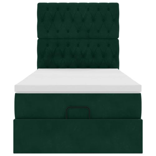 Османска легло с матраци, тъмнозелено, 80x200 см, кадифе