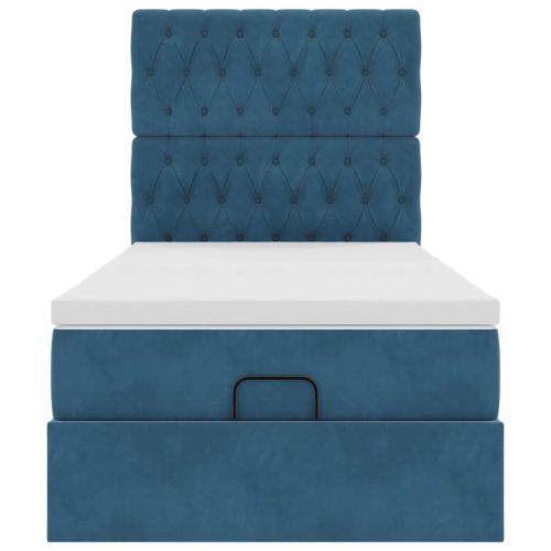 Османска легло с матраци, тъмносиньо, 90x190 см, кадифе