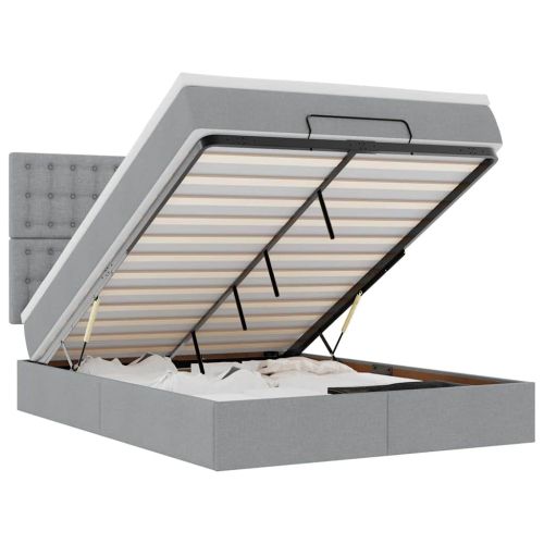 Османска легло с матрак и LED, светлосиво, 140x200 см, плат