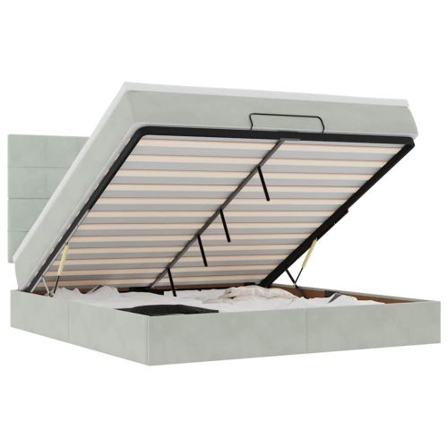 Османска легло с матраци и LED, светлосиво, 180x200 см, кадифе