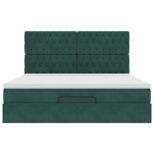 Османска легло с матраци и LED, тъмнозелено, 180x200 см, кадифе