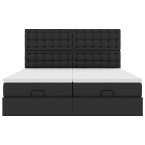 Османска легло с матраци&LED, черно, 200x200см, изкуствена кожа