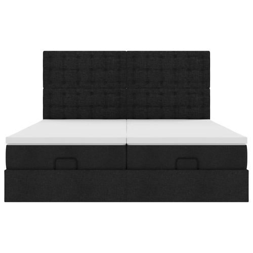 Османска легло с матраци и LED, черно, 180x200 см, плат