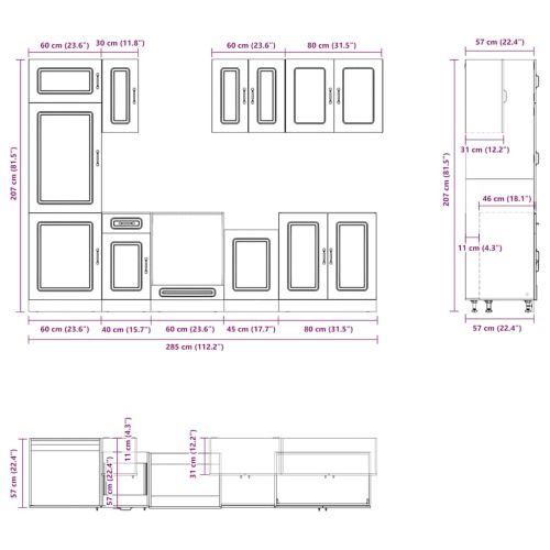 Комплект кухненски шкафове от 8 части Kalmar, инженерно дърво