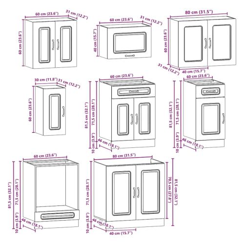 Комплект кухненски шкафове от 8 части "Kalmar" от кафяв дъб, инженерно дърво