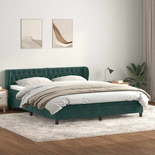 Box Spring легло с матраци Тъмнозелено 180x210 cm кадифе