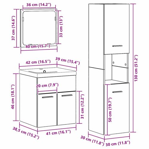 Комплект мебели за баня 4 pcs Старо дърво Инженерно дърво