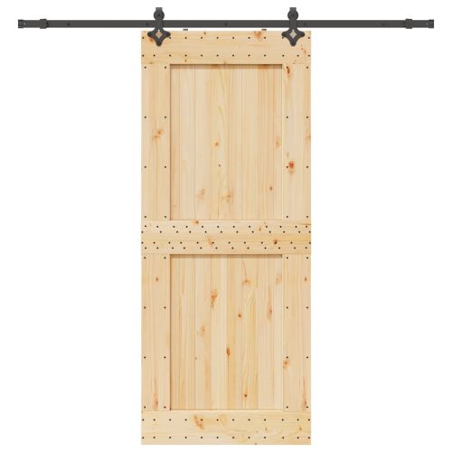 Плъзгаща врата с монтажни части, 95x210 см, борово дърво масив