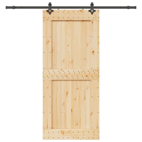 Плъзгаща врата с монтажни части, 100x210 см, борово дърво масив