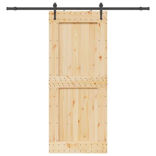 Плъзгаща врата с монтажни части, 95x210 см, борово дърво масив