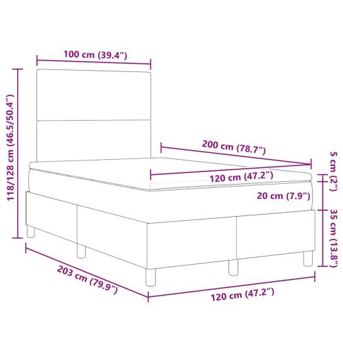 Легло с пружинирана основа Тъмен сив и бял 203 x 120 x 128 см