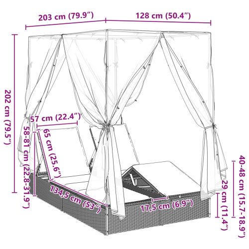 Двуетажно шезлонг с покрив Сив 205 x 129 x 200 см PE ратан