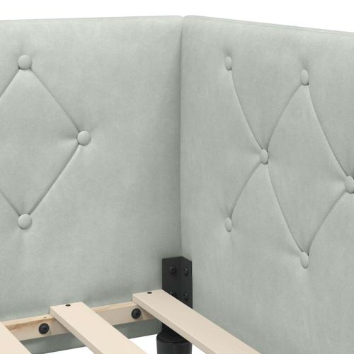 Ъглова рамка за легло с матрак Светлосиво 90 x 190 cm Кадифе