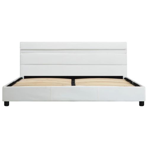 Рамка за легло с LED, бяла, изкуствена кожа, 120x200 cм