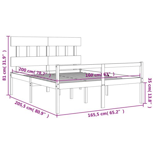 Легло за възрастни с табла, 160x200 см, масивно дърво