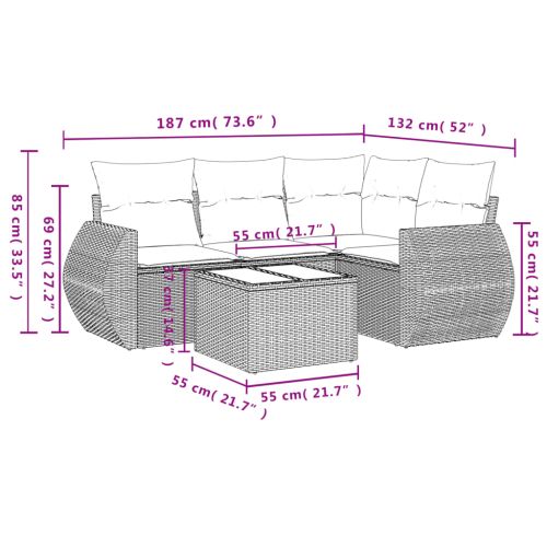 Градински комплект диван с възглавници 5 части бежов полиратан