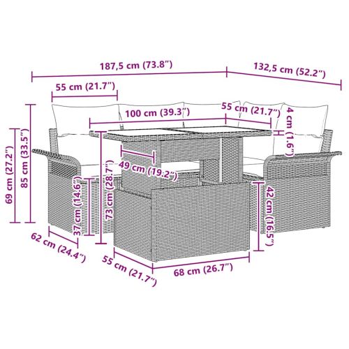 Градински Софа Комплект с възглавница 5 pcs Бежово Полиратан