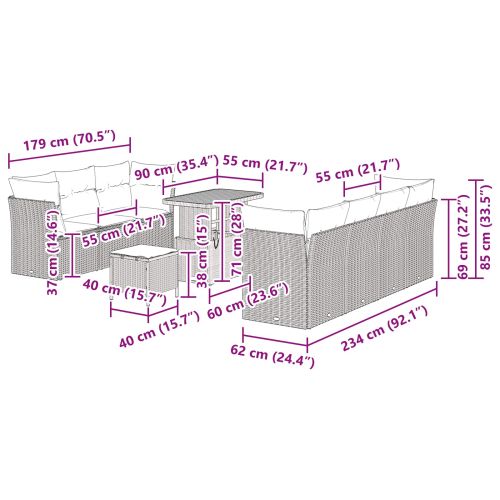 Градински Софа Комплект с възглавница 10 pcs Черно