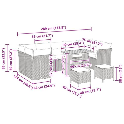 Градински Софа Комплект с възглавница 10 pcs Черно
