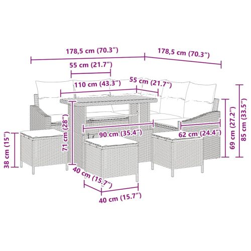 Градински Софа Комплект с възглавница 9 pcs Бежов и Светло Сив