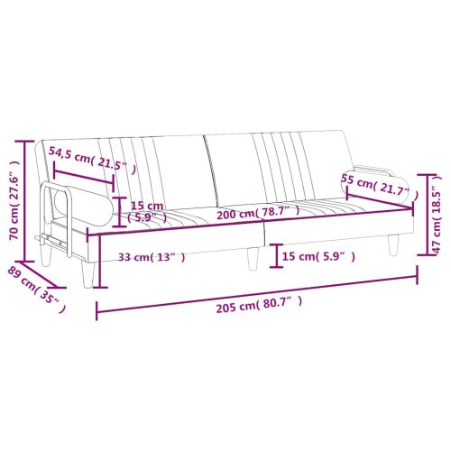 Разтегателно канапе с подлакътници, светлосиво, кадифе