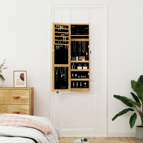 Огледален шкаф за бижута с LED осветление, стенен монтаж