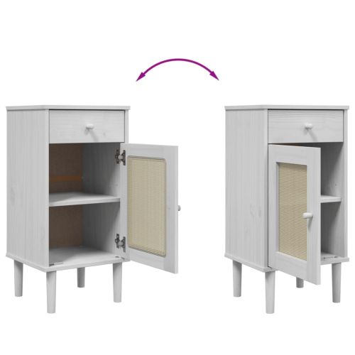 Нощно шкафче SENJA ратанова визия бяло 40x35x80 см бор масив