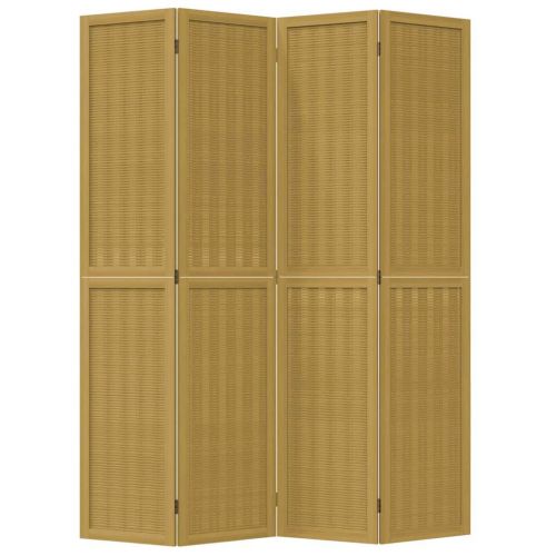 Разделител за стая, 4 панела, кафяв, дърво пауловния масив