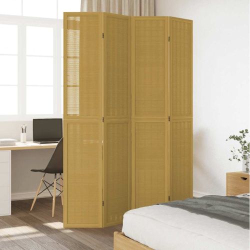 Разделител за стая, 4 панела, кафяв, дърво пауловния масив