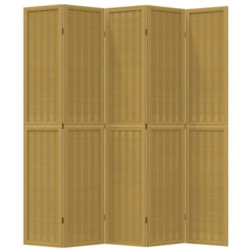 Разделител за стая, 5 панела, кафяв, дърво пауловния масив