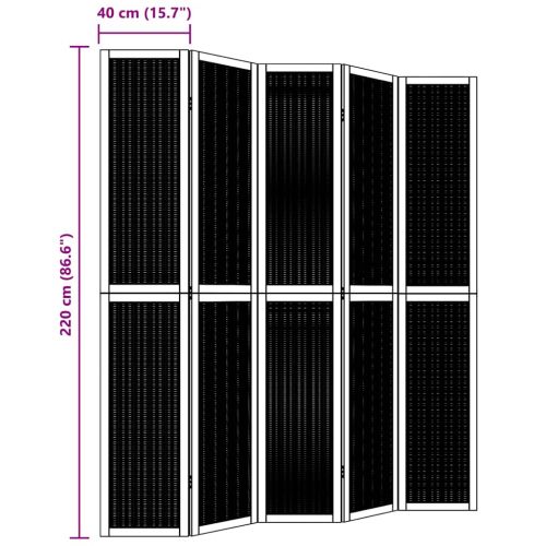 Разделител за стая, 5 панела, кафяв, дърво пауловния масив
