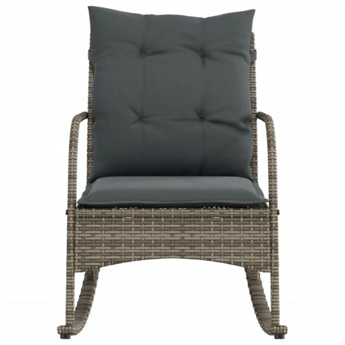 Градински люлеещ стол с възглавници сив полиратан