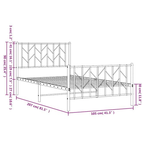 Метална рамка за легло с горна и долна табла, черна, 100x200 см