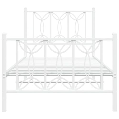 Метална рамка за легло с горна и долна табла, бяла, 90x200 см